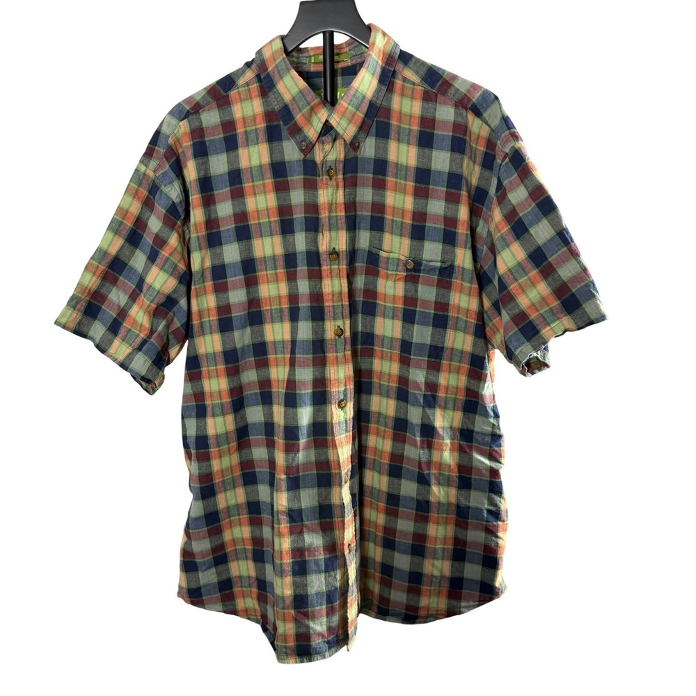 Orvis Mens XXL Short Sleeve Plaid Button Down Shirt 100%‎ Cotton Multi-Color